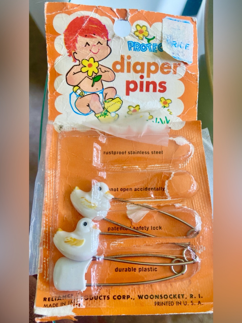 Vintage Protect-o Diaper Pins 2 Ducks One White Original Packaging